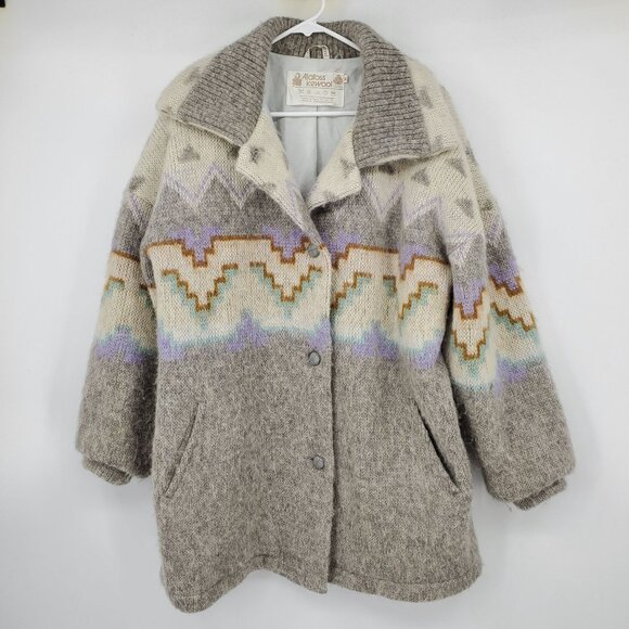 Alafoss Icewool Pure New Wool Made In Iceland Southwestern Aztec Button Up Jacke - Picture 1 of 13